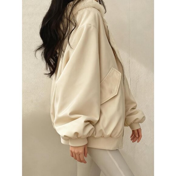 Women's Winter Coats Puffer Long Sleeve Oversized Zipper Warm Jackets Apricot - Picture 4 of 5